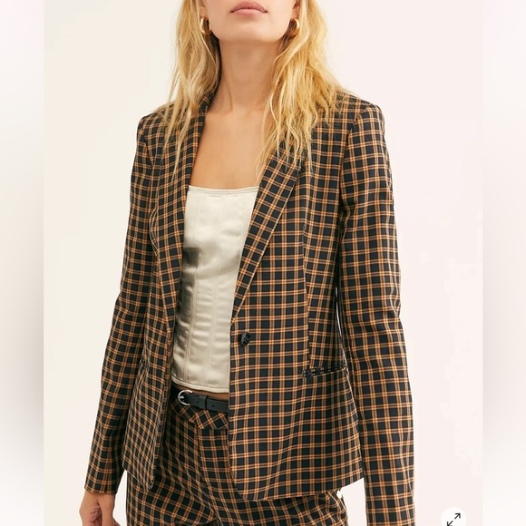 Scotch & Soda Atelier No 1 Plaid Single Button Blazer Navy Yellow Medium NWT - Picture 2 of 7